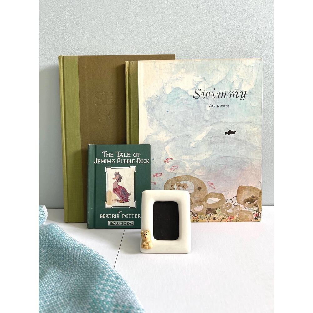 Curated Vintage Baby Shower Gift Set 3 Books Tiny Picture Frame Gender Neutral